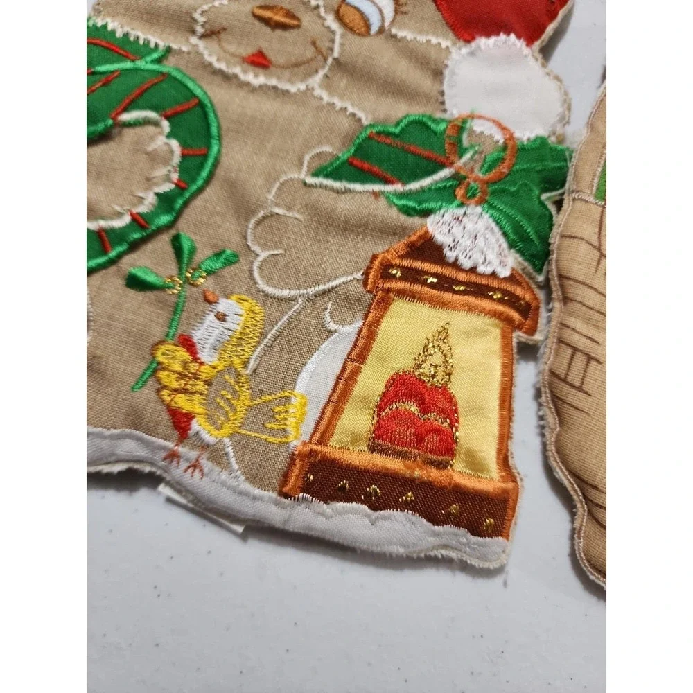 Vintage Christmas Potholders Santa Tree Kitty Cat Basket Teddy Bear Bird Lantern